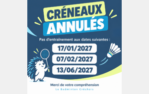 Créneau annulé - Gymnase réservé